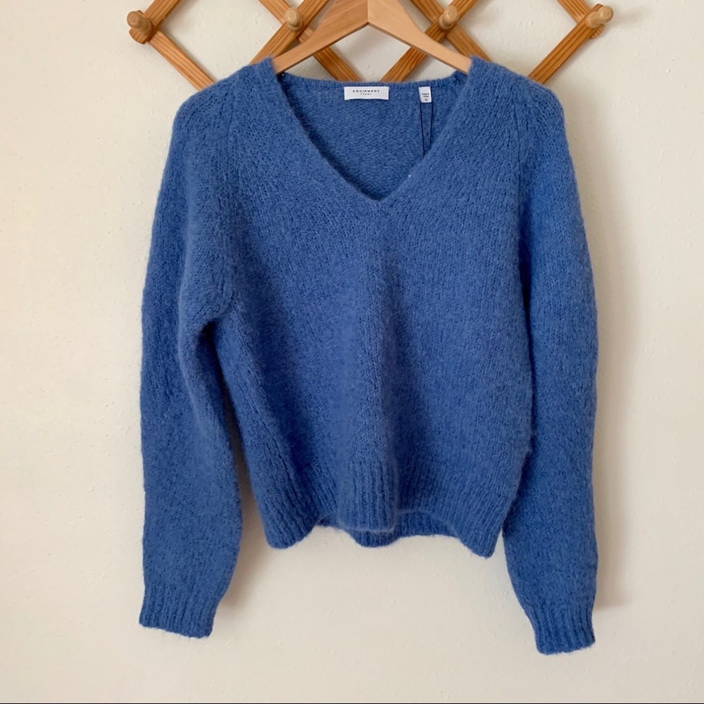Equipment Abelle Blue Alpaca V Neck Knit Sweater